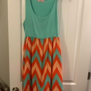 Teal and Orange Chevron Midi Dress Size XL